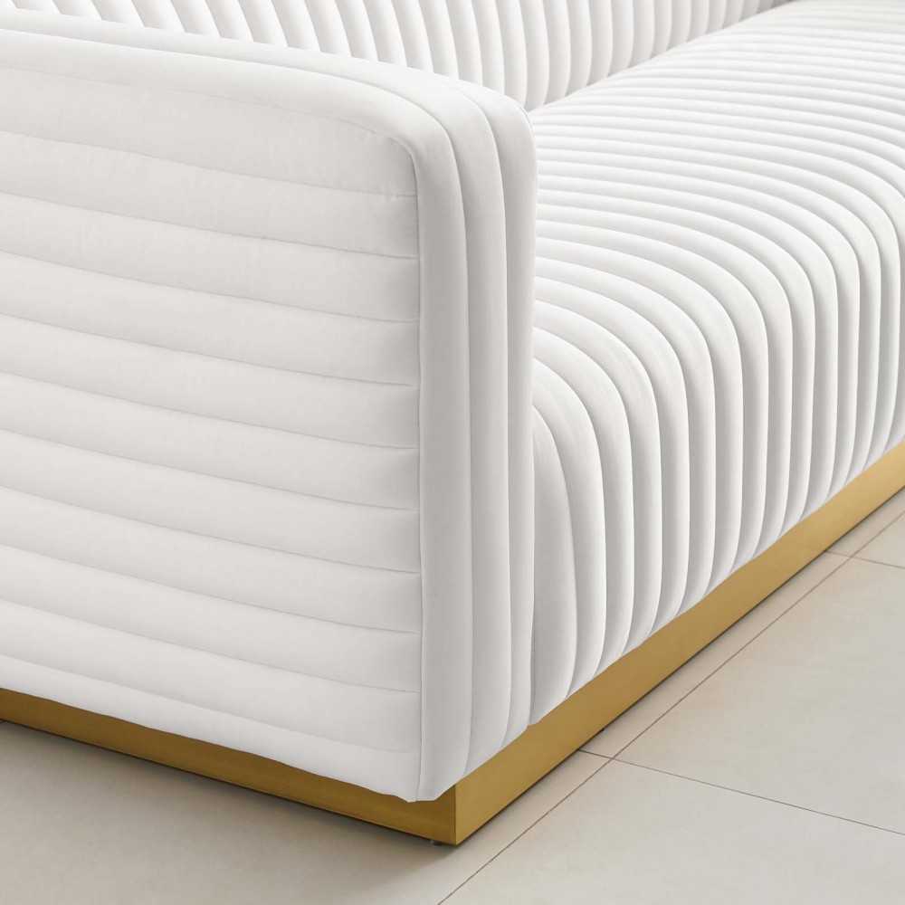 Charisma Channel Tufted Performance Velvet Living Room Sofa, White