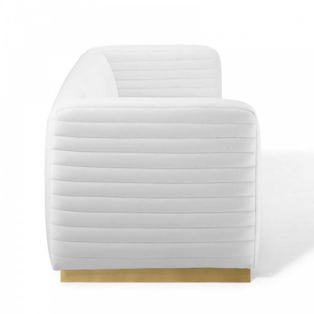 Charisma Channel Tufted Performance Velvet Living Room Sofa, White