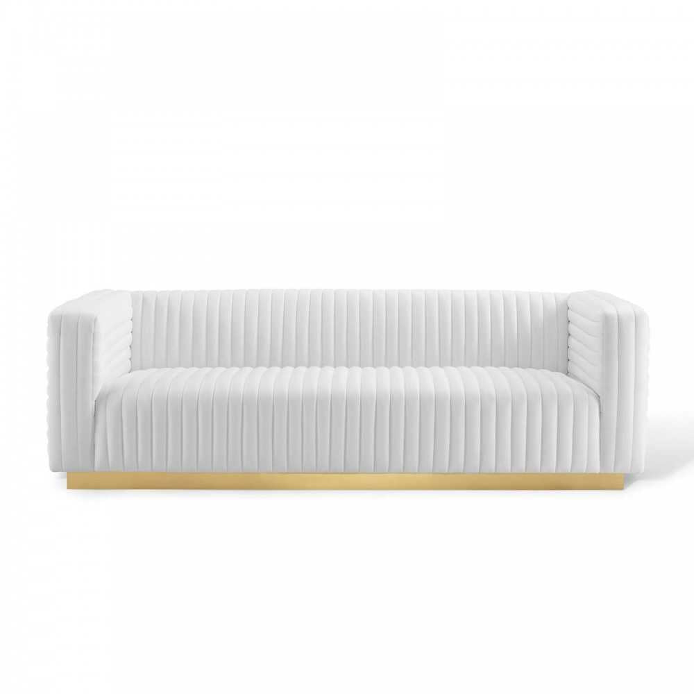 Charisma Channel Tufted Performance Velvet Living Room Sofa, White