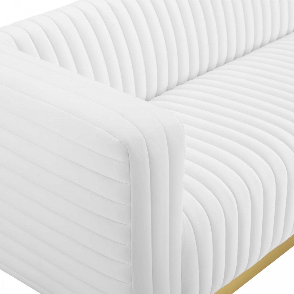 Charisma Channel Tufted Performance Velvet Living Room Sofa, White