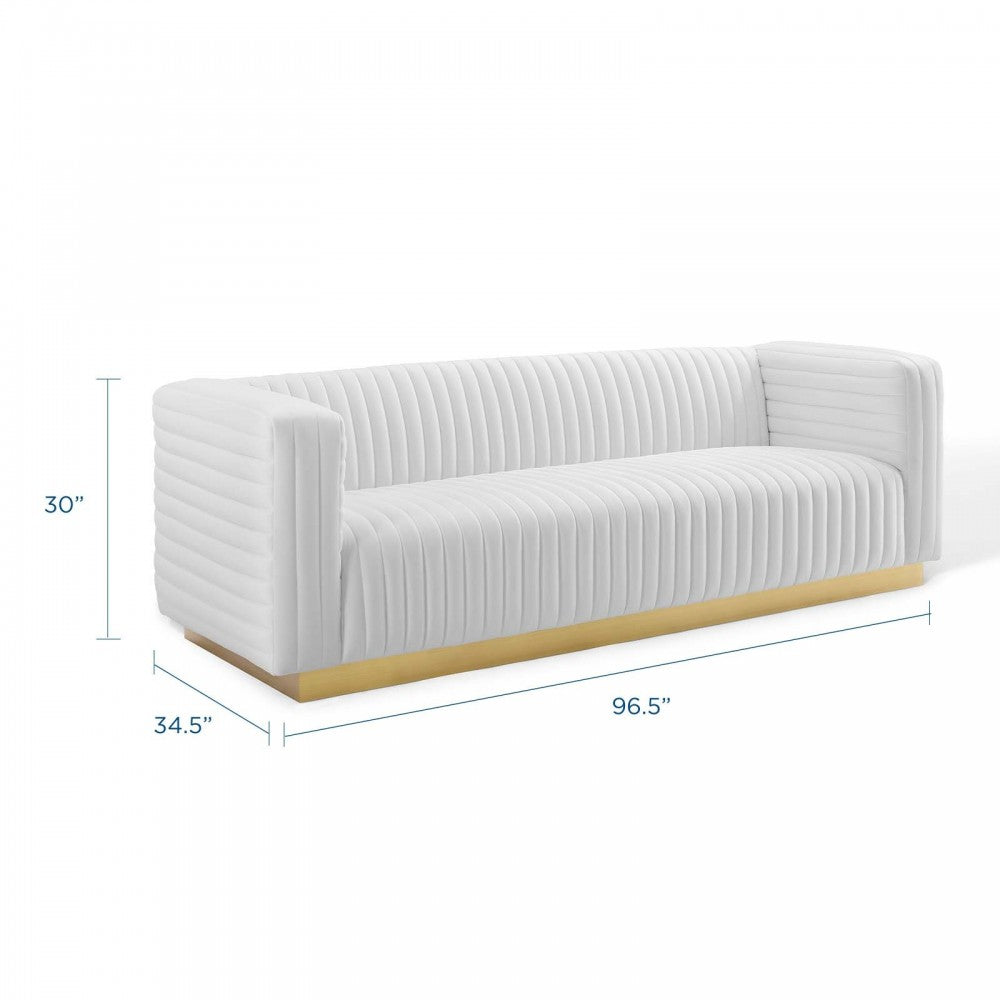 Charisma Channel Tufted Performance Velvet Living Room Sofa, White