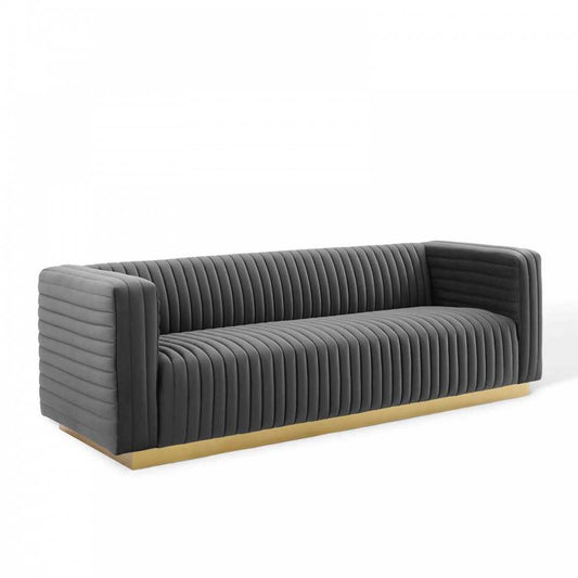 Charisma Channel Tufted Performance Velvet Living Room Sofa, Charcoal