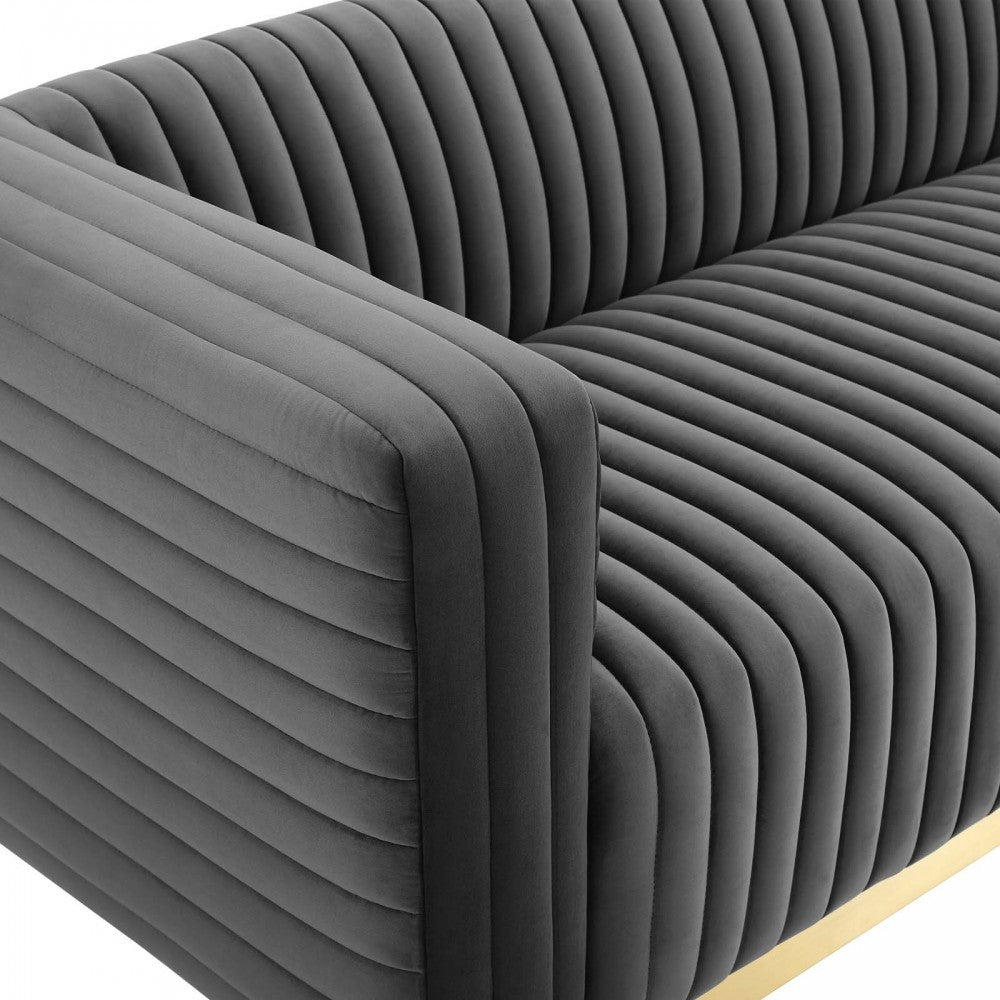 Charisma Channel Tufted Performance Velvet Living Room Sofa, Charcoal