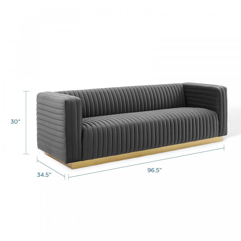 Charisma Channel Tufted Performance Velvet Living Room Sofa, Charcoal