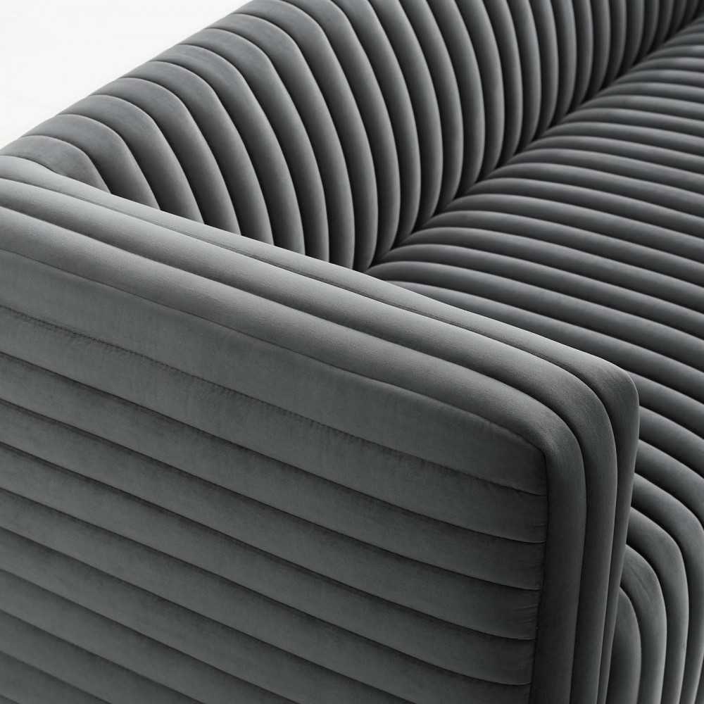 Charisma Channel Tufted Performance Velvet Living Room Sofa, Charcoal