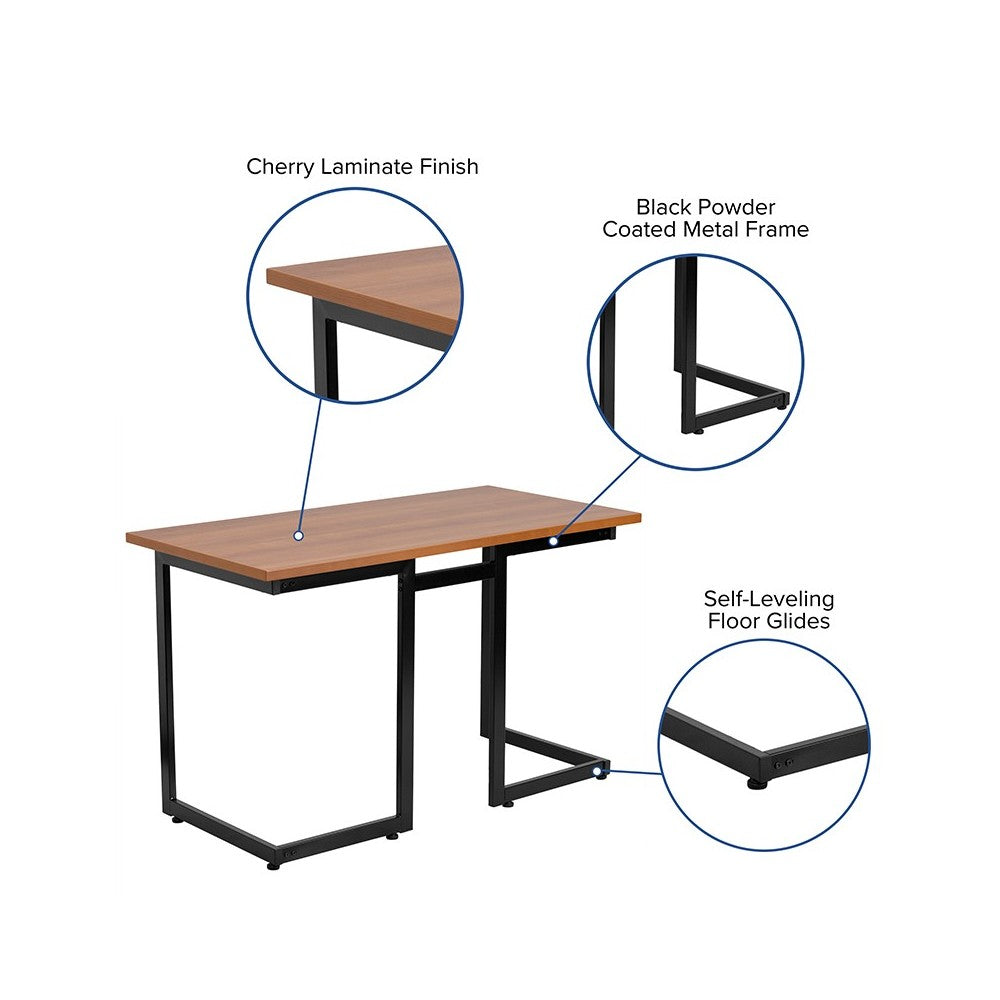 Cherry Computer Desk with Black Metal Frame