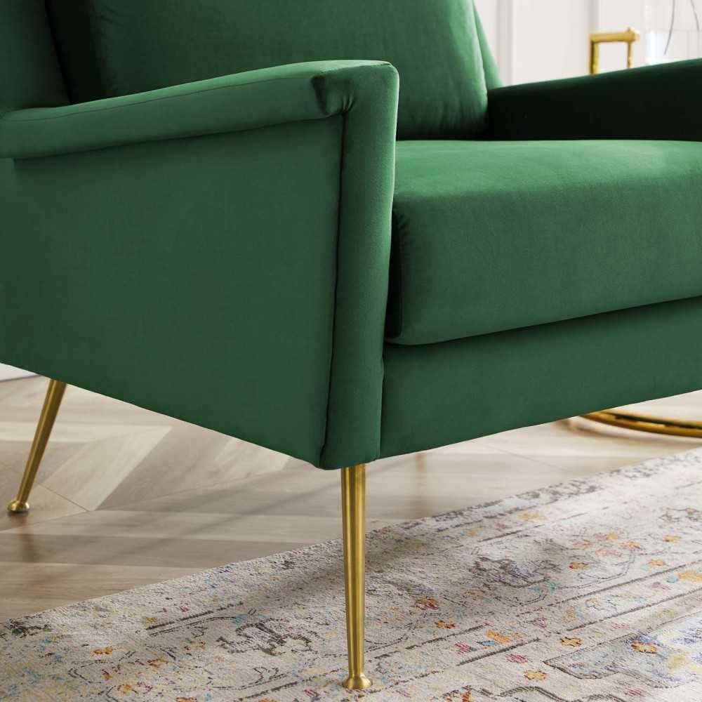 Chesapeake Performance Velvet Armchair, Gold Emerald