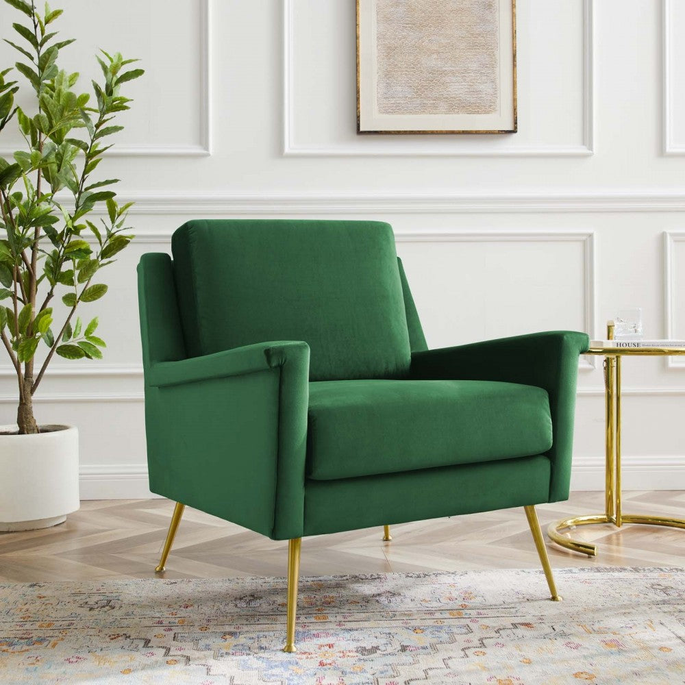 Chesapeake Performance Velvet Armchair, Gold Emerald