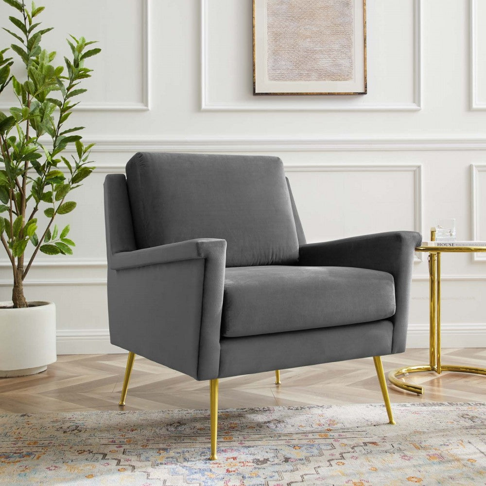 Chesapeake Performance Velvet Armchair, Gold Gray