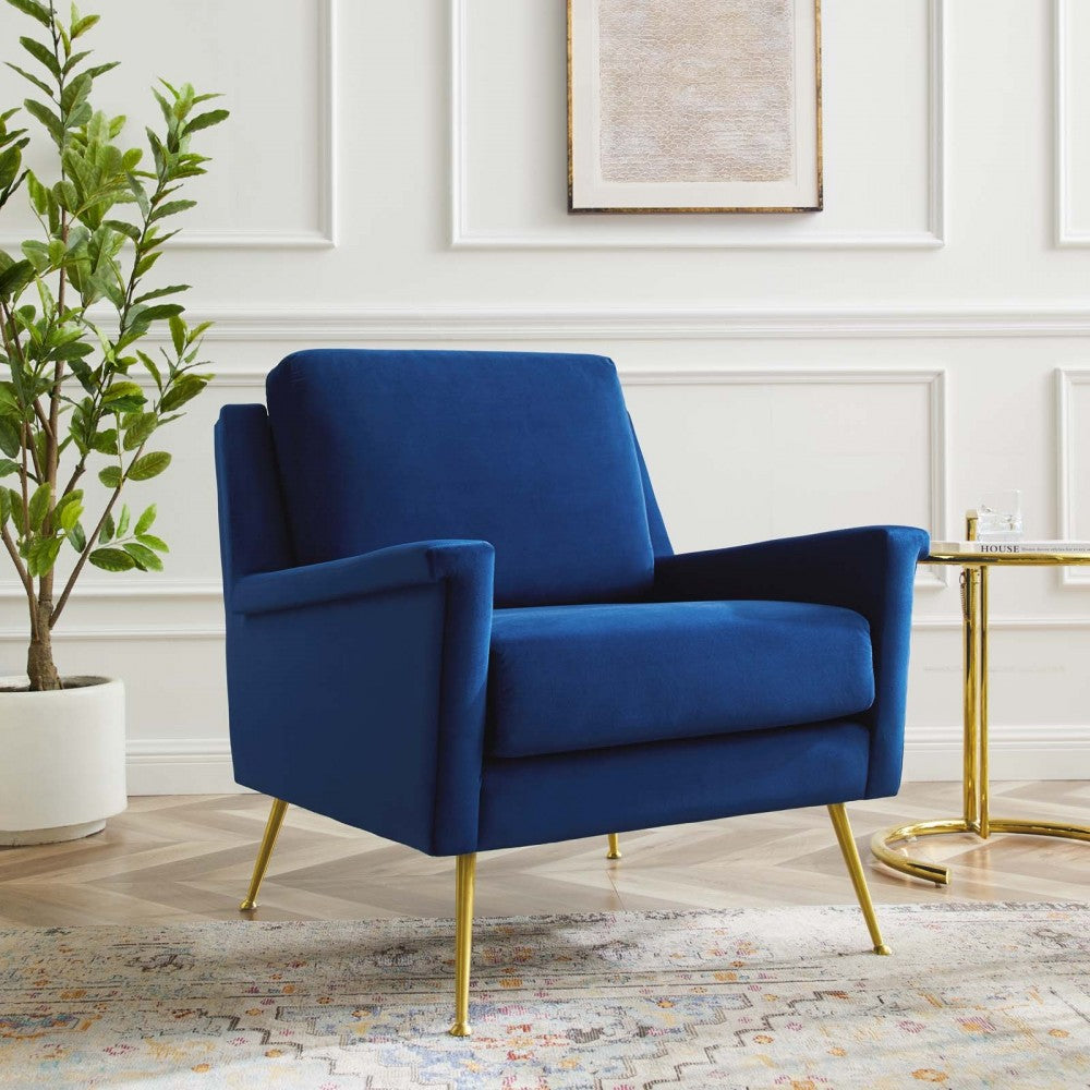 Chesapeake Performance Velvet Armchair, Gold Navy