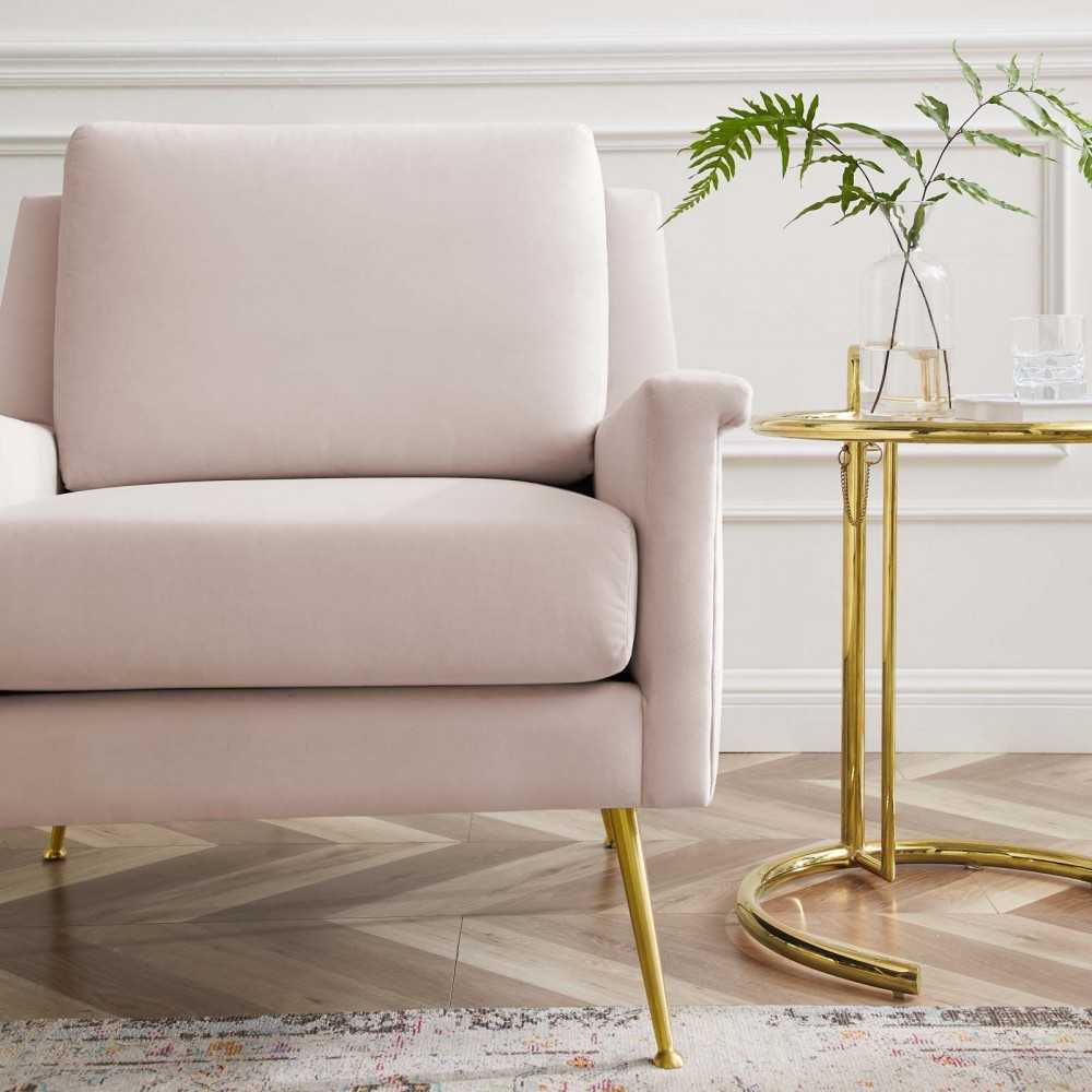 Chesapeake Performance Velvet Armchair, Gold Pink