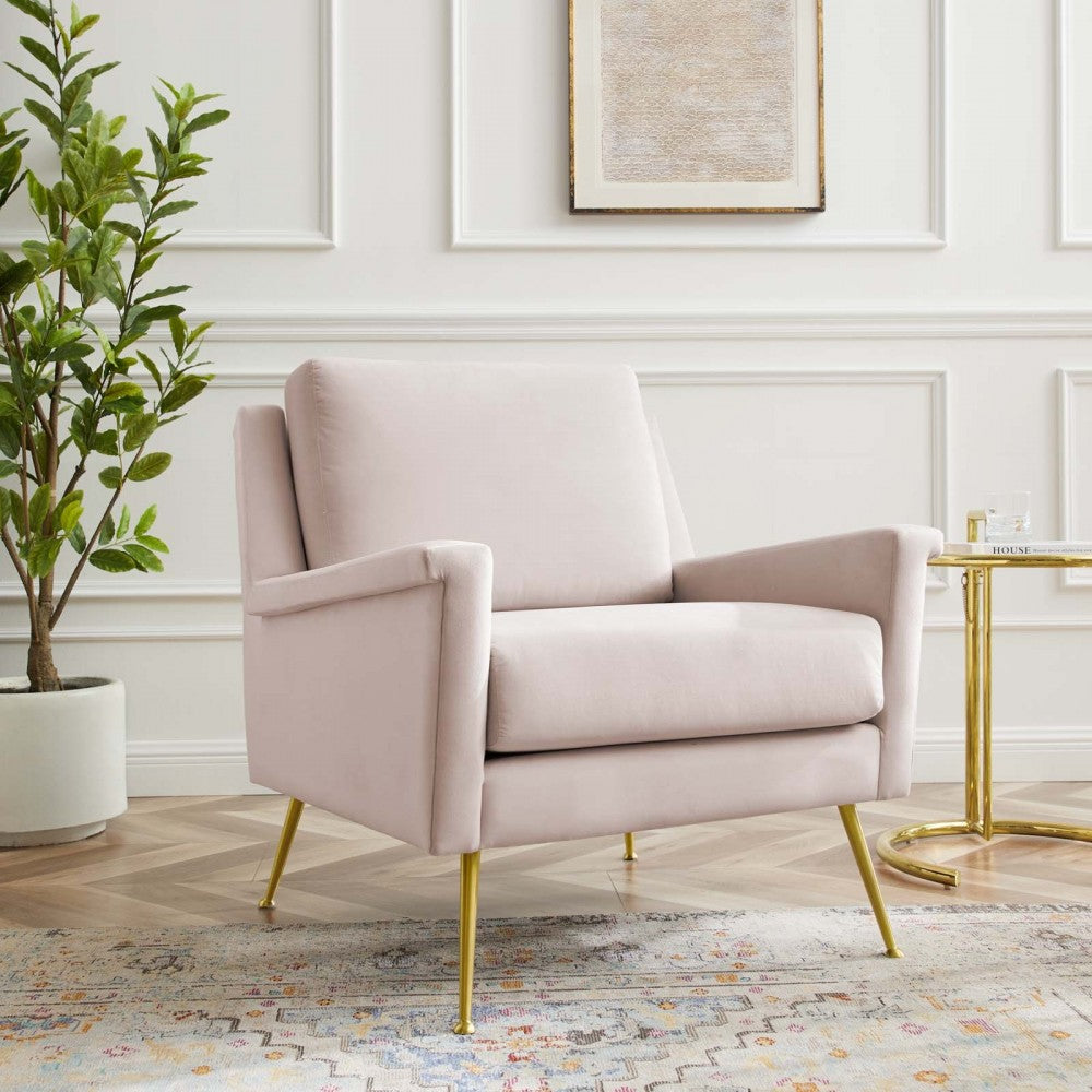 Chesapeake Performance Velvet Armchair, Gold Pink