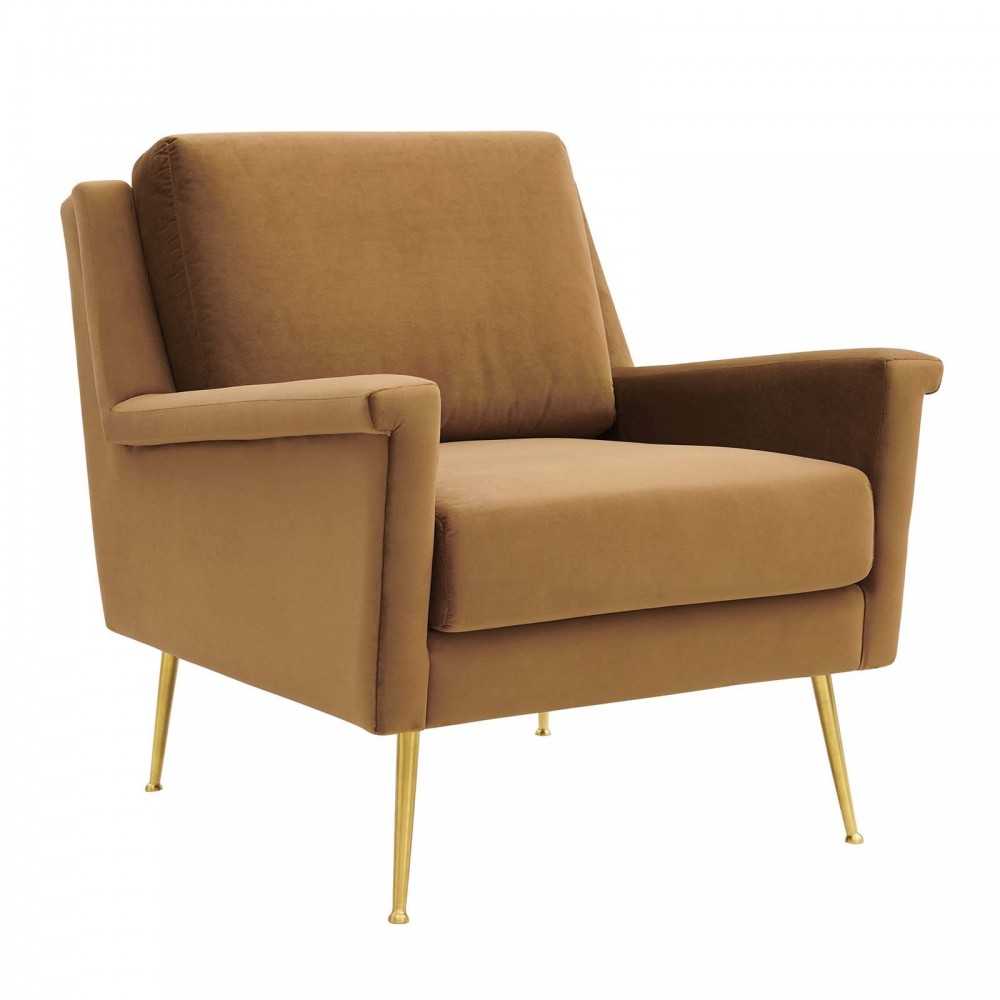 Chesapeake Performance Velvet Armchair, Gold Cognac