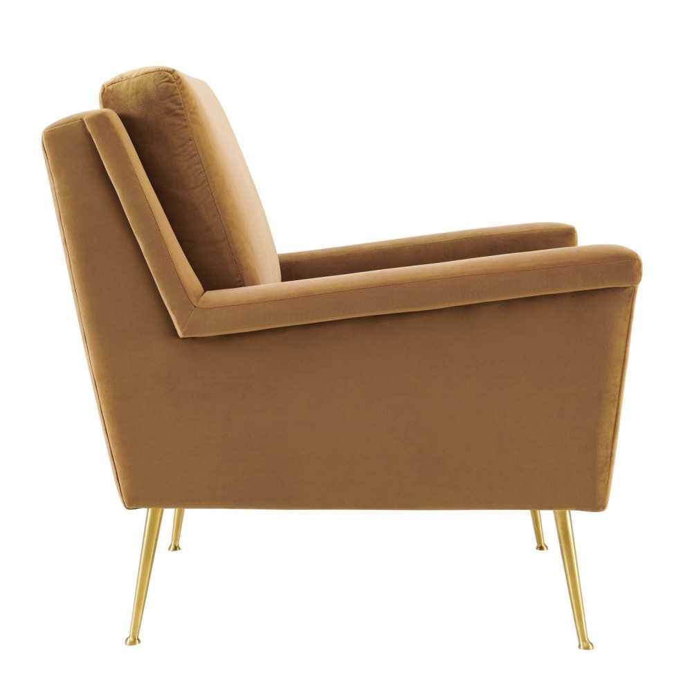 Chesapeake Performance Velvet Armchair, Gold Cognac