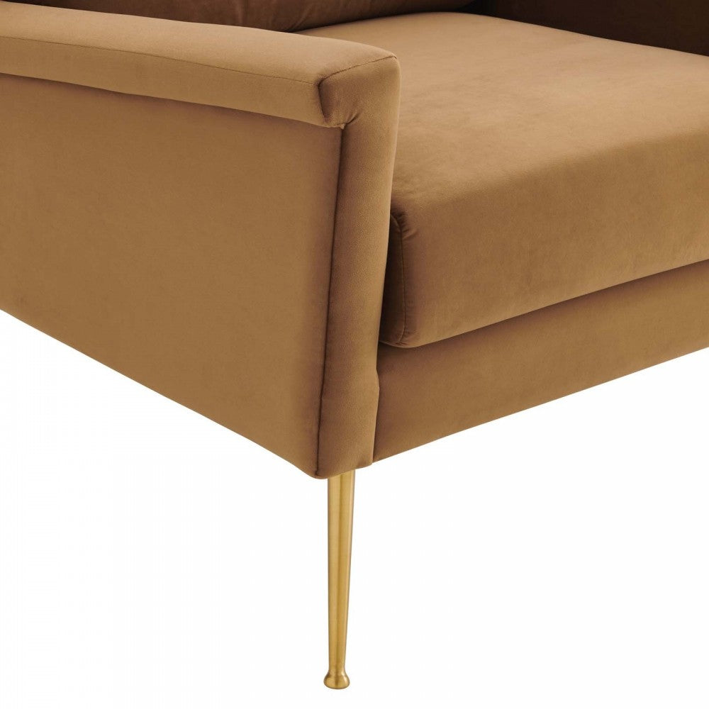 Chesapeake Performance Velvet Armchair, Gold Cognac