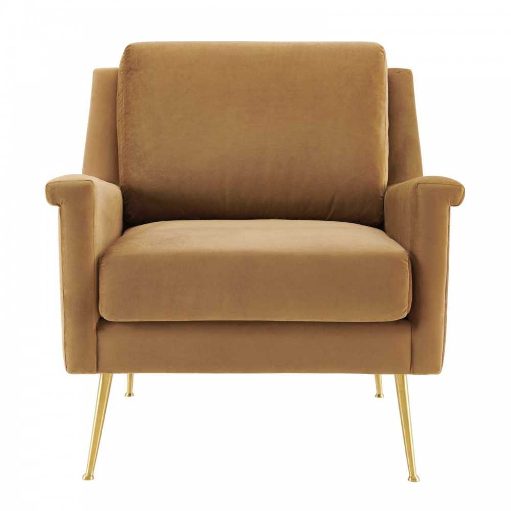 Chesapeake Performance Velvet Armchair, Gold Cognac