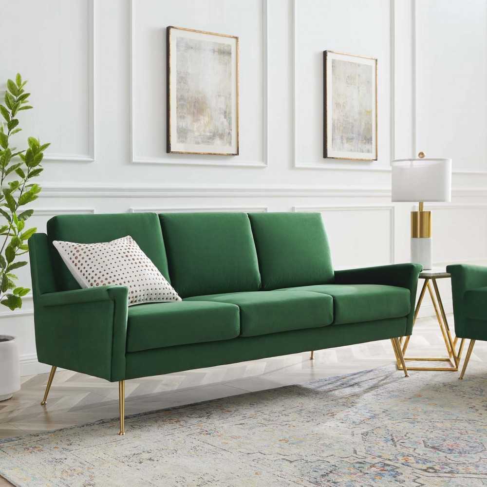 Chesapeake Performance Velvet Sofa, Gold Emerald