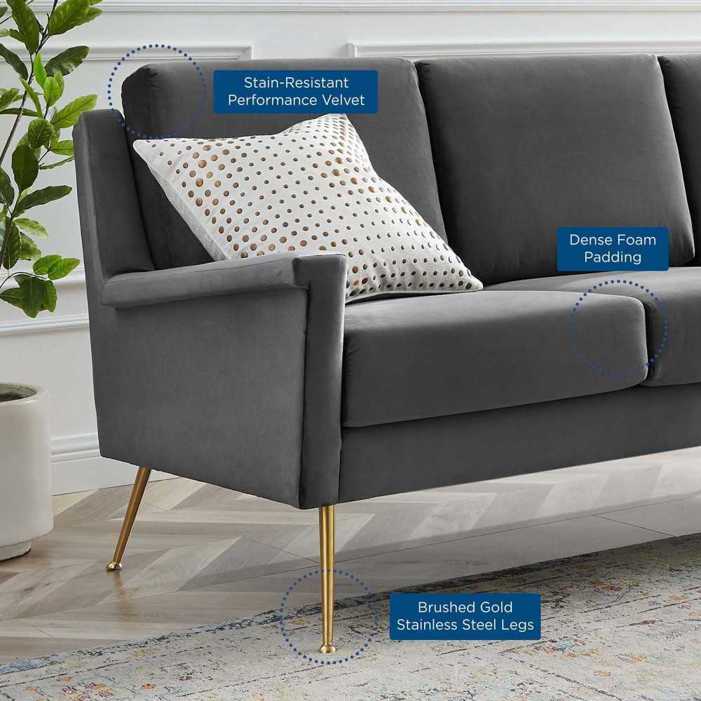 Chesapeake Performance Velvet Sofa, Gold Gray