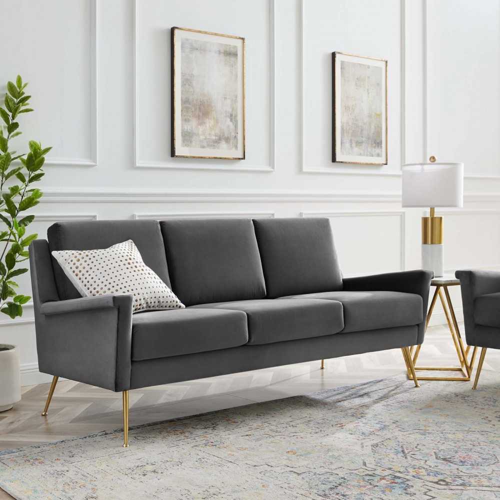 Chesapeake Performance Velvet Sofa, Gold Gray