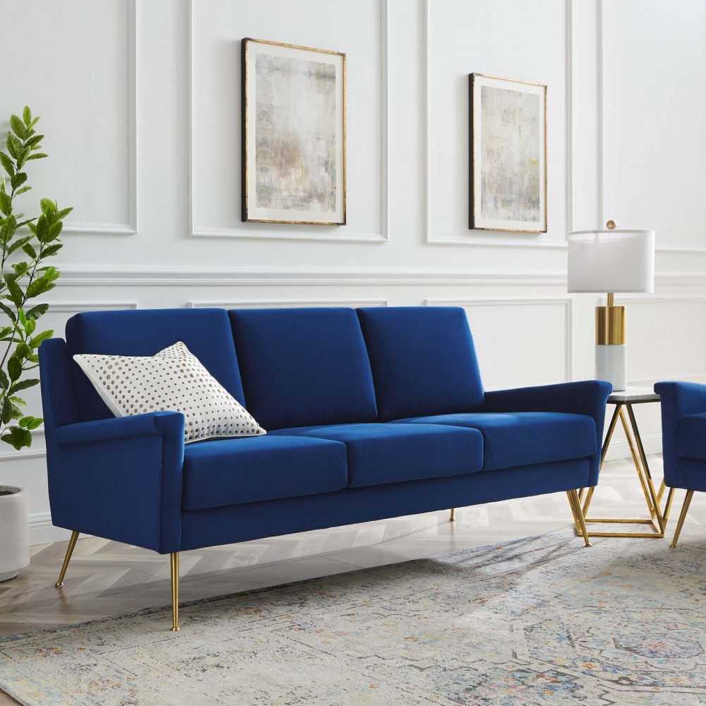 Chesapeake Performance Velvet Sofa, Gold Navy