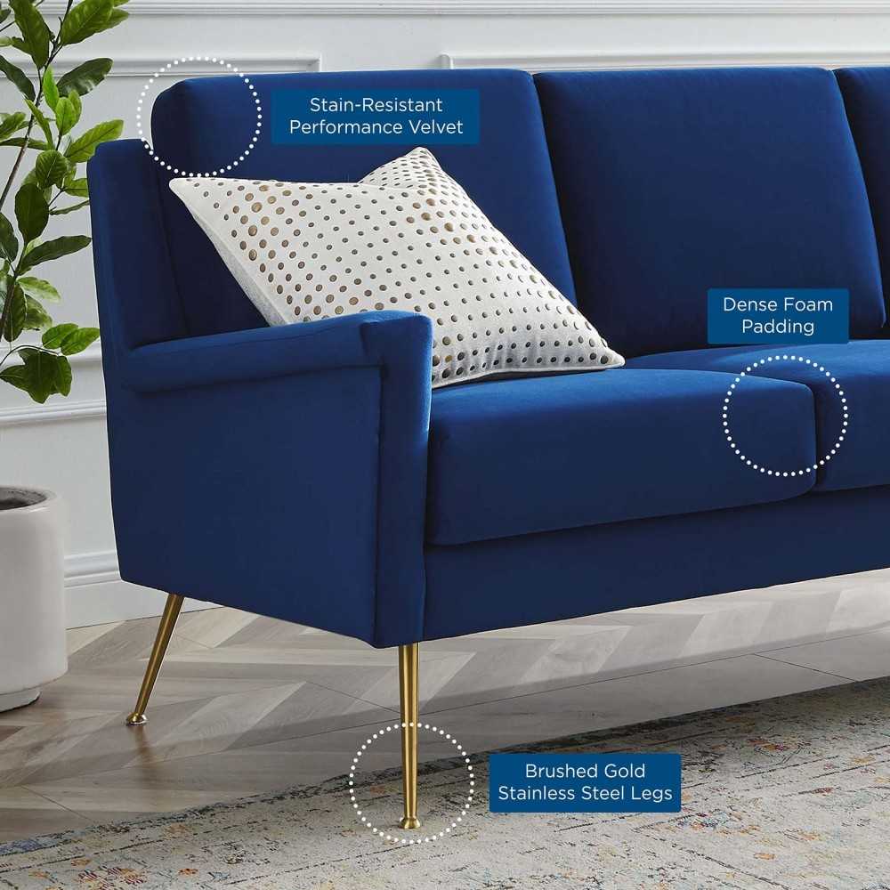 Chesapeake Performance Velvet Sofa, Gold Navy