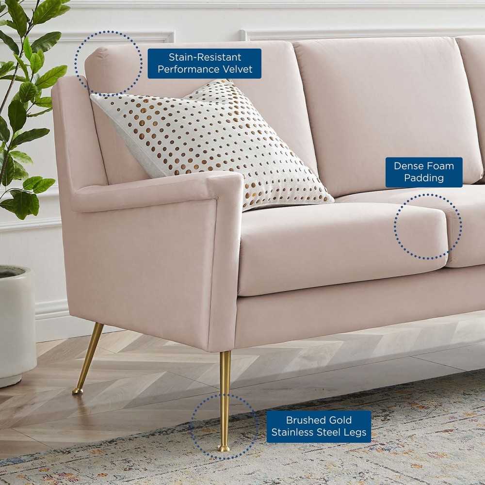 Chesapeake Performance Velvet Sofa, Gold Pink