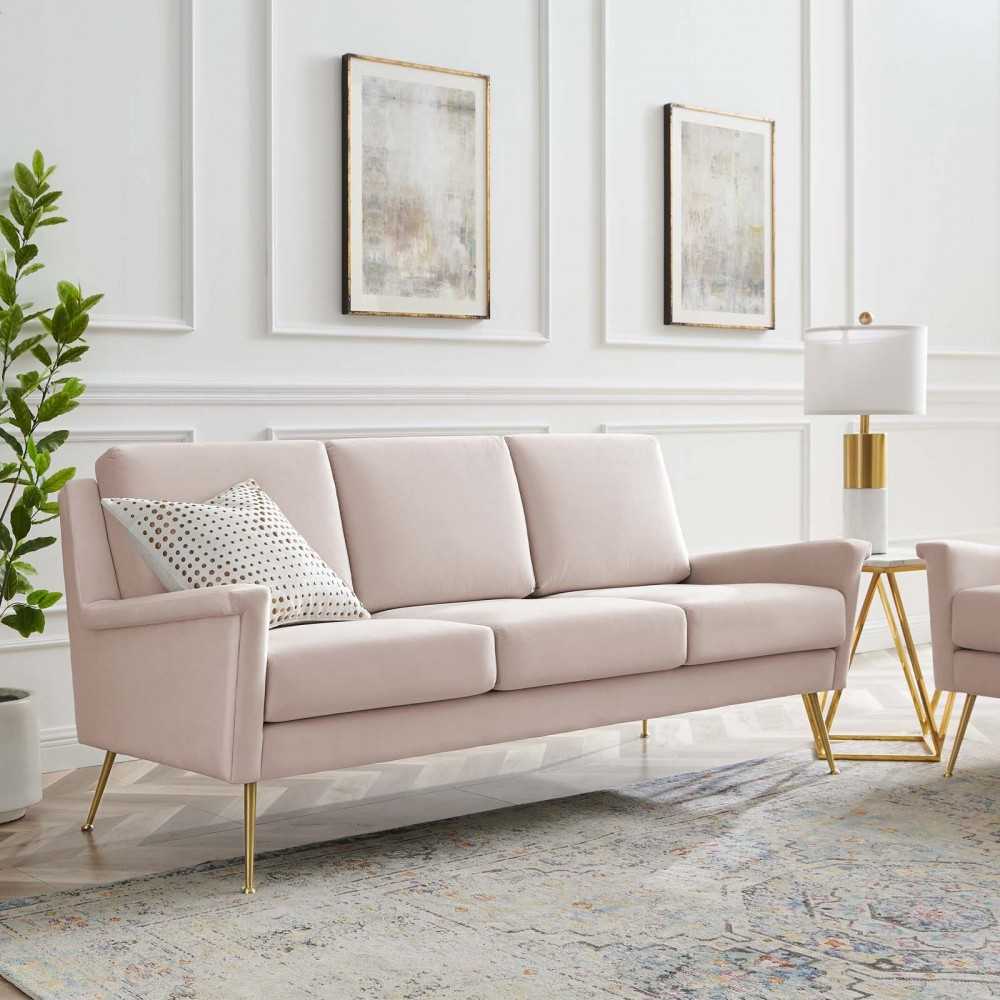 Chesapeake Performance Velvet Sofa, Gold Pink