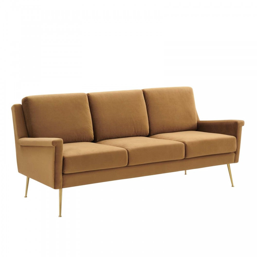 Chesapeake Performance Velvet Sofa, Gold Cognac