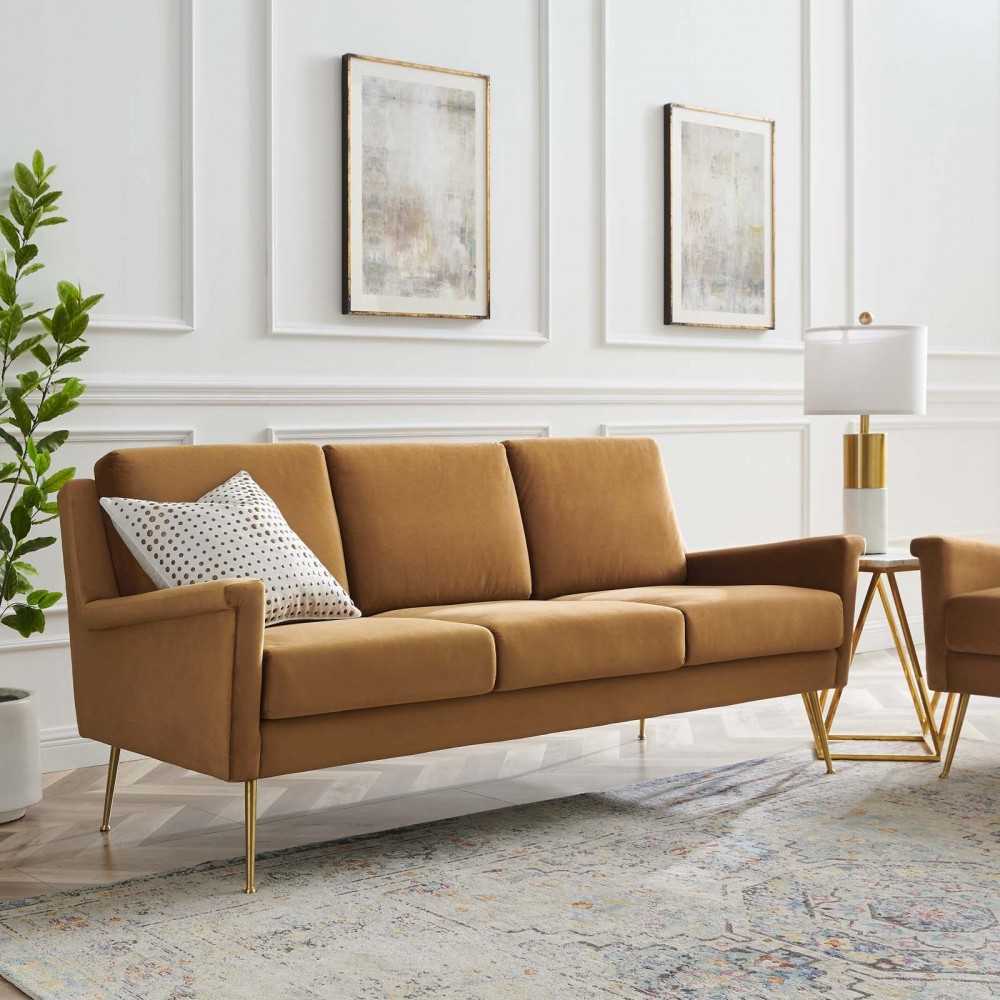 Chesapeake Performance Velvet Sofa, Gold Cognac