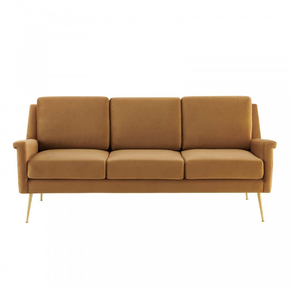 Chesapeake Performance Velvet Sofa, Gold Cognac