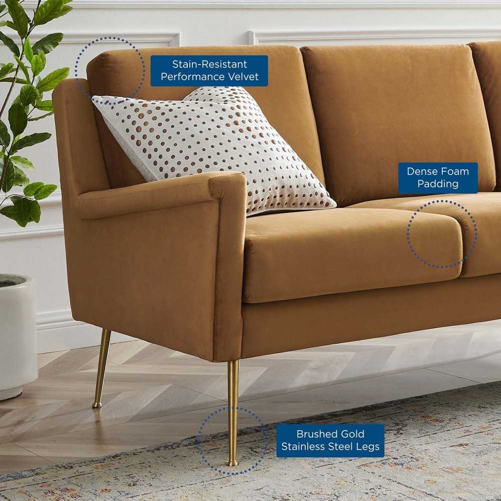 Chesapeake Performance Velvet Sofa, Gold Cognac