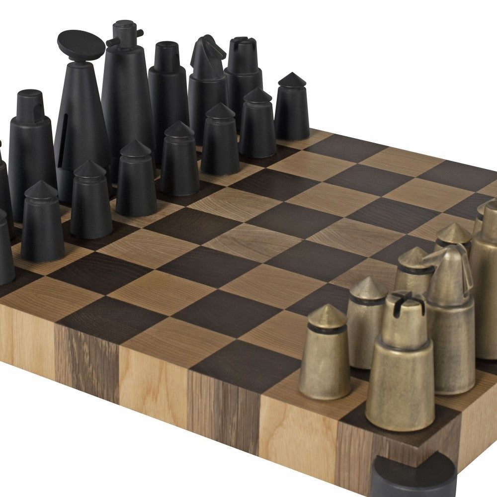 Chess Set Smoked Wood Game Table