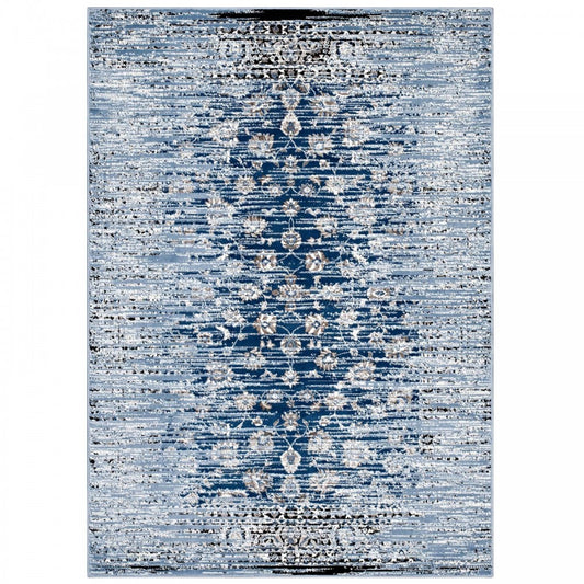 Chiara Distressed Floral Lattice Contemporary 8x10 Area Rug, Moroccan Blue