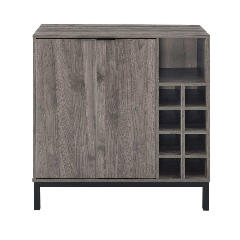 Chicago 34" Modern Bar Cabinet with Side Wine Storage - Slate Gray