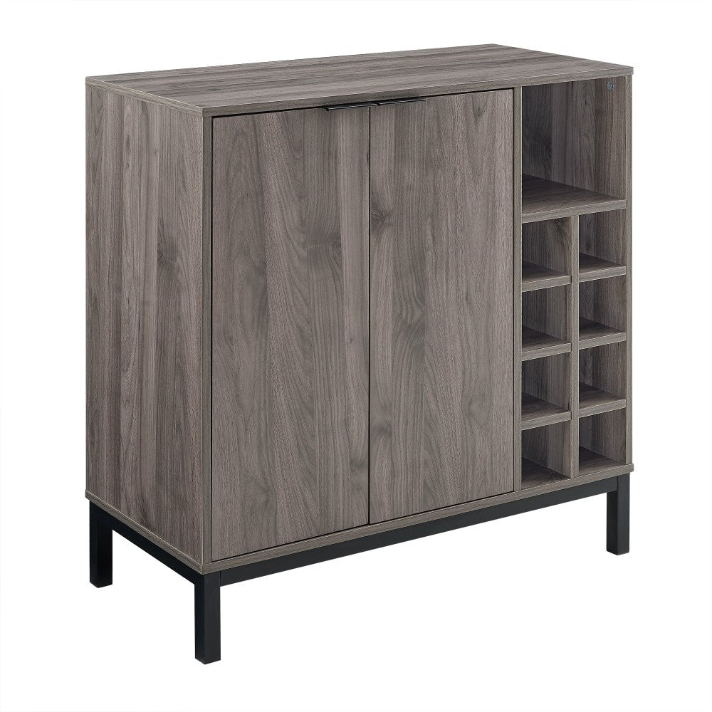 Chicago 34" Modern Bar Cabinet with Side Wine Storage - Slate Gray