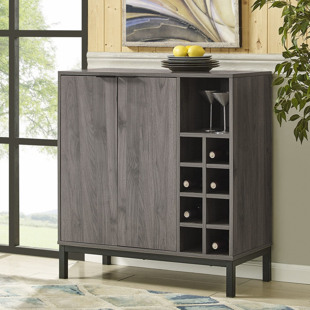 Chicago 34" Modern Bar Cabinet with Side Wine Storage - Slate Gray