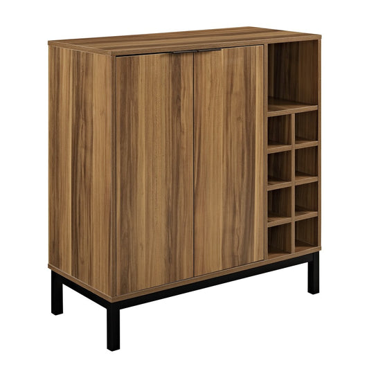 Chicago 34" Modern Bar Cabinet with Side Wine Storage - Teak