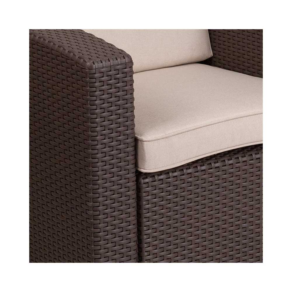 Chocolate Brown Faux Rattan Chair with All-Weather Beige Cushion