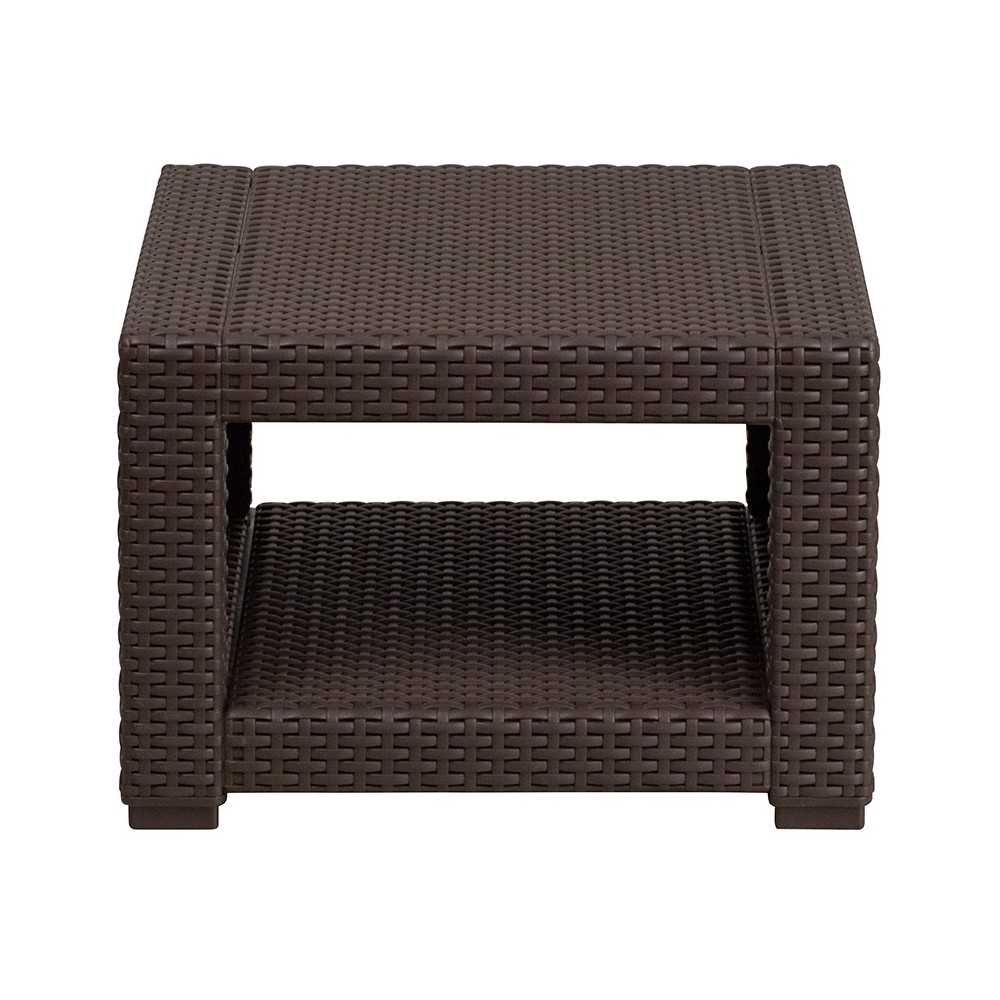 Chocolate Brown Faux Rattan End Table