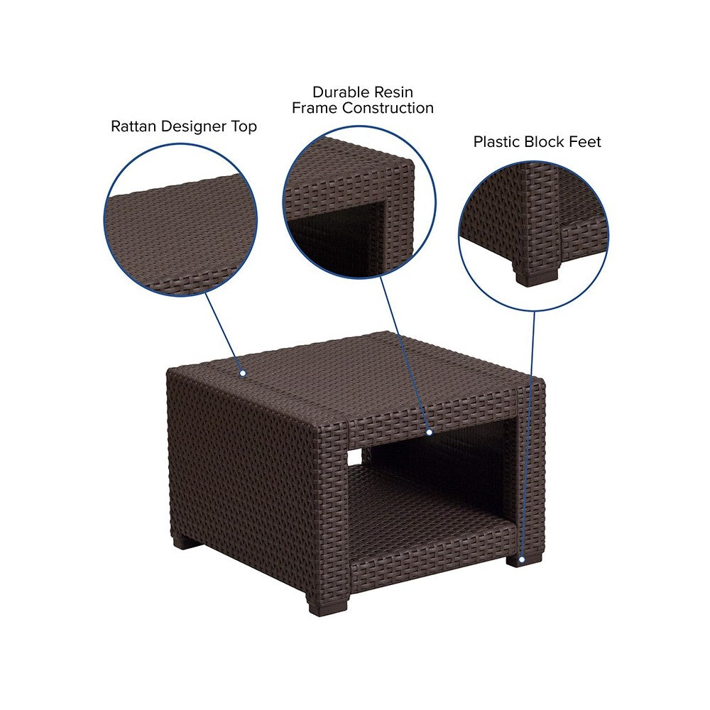 Chocolate Brown Faux Rattan End Table