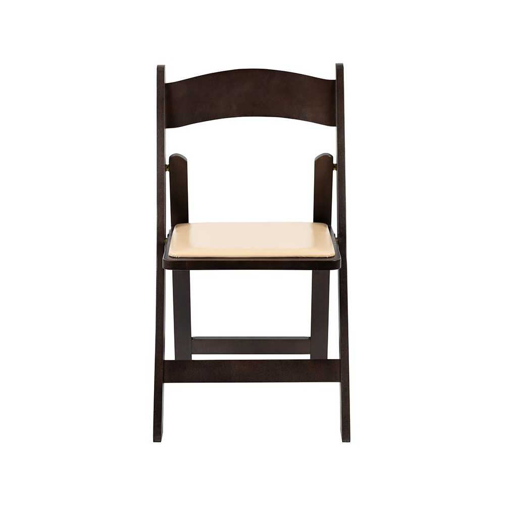 Chocolate Wood Folding Chair with Vinyl Padded Seat