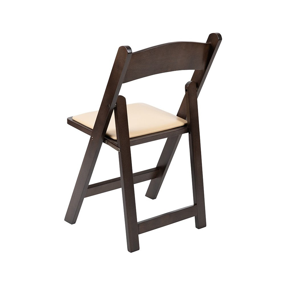 Chocolate Wood Folding Chair with Vinyl Padded Seat
