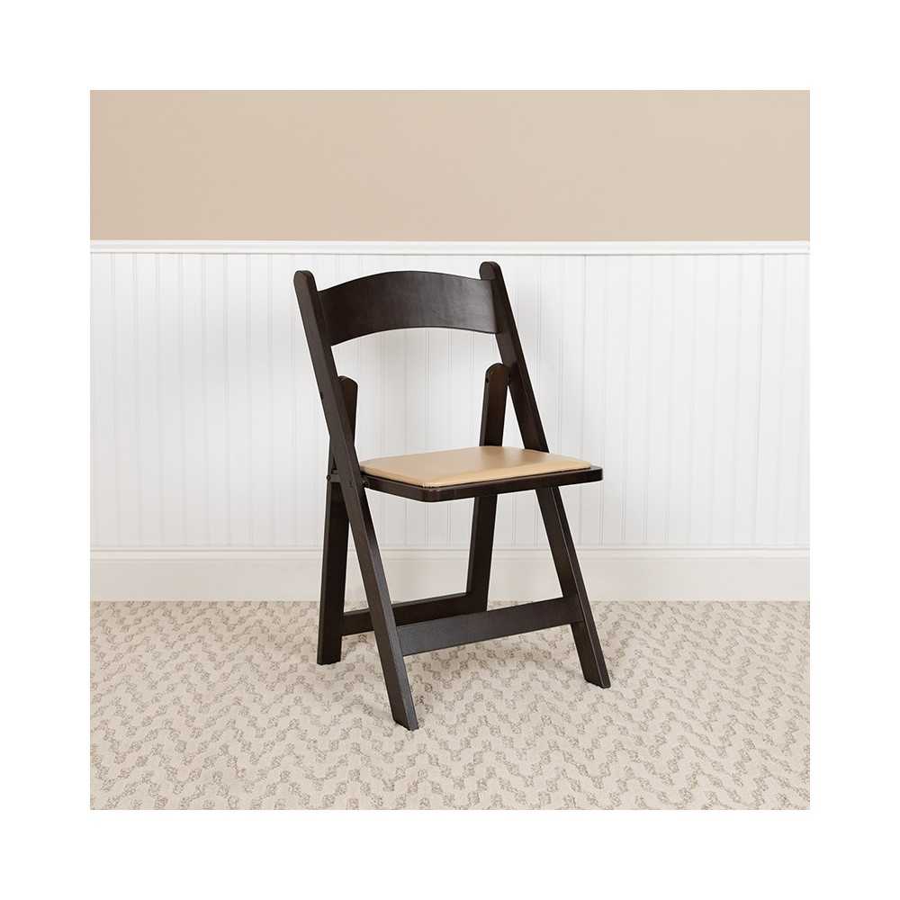 Chocolate Wood Folding Chair with Vinyl Padded Seat