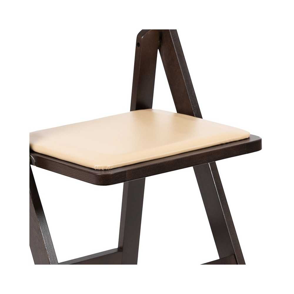 Chocolate Wood Folding Chair with Vinyl Padded Seat