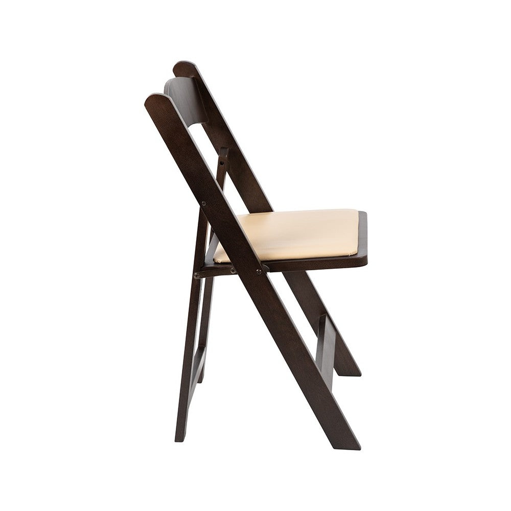 Chocolate Wood Folding Chair with Vinyl Padded Seat