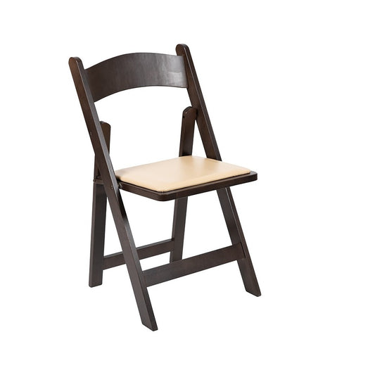 Chocolate Wood Folding Chair with Vinyl Padded Seat