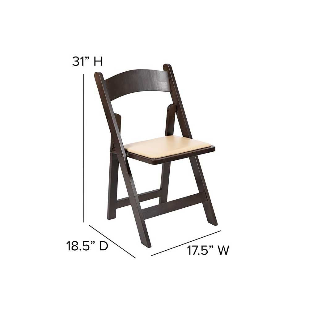 Chocolate Wood Folding Chair with Vinyl Padded Seat