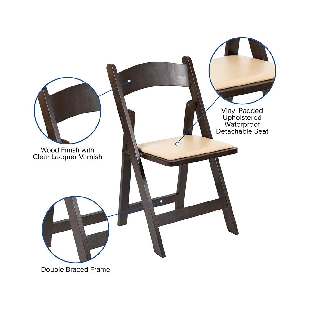 Chocolate Wood Folding Chair with Vinyl Padded Seat