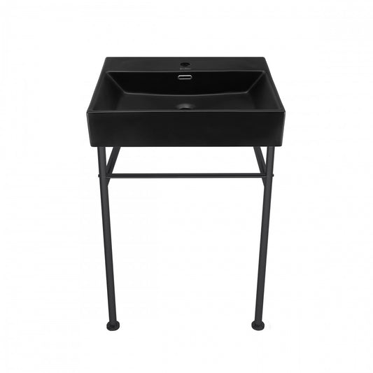 Claire 24 Ceramic Console Sink Matte Black Basin Black Legs