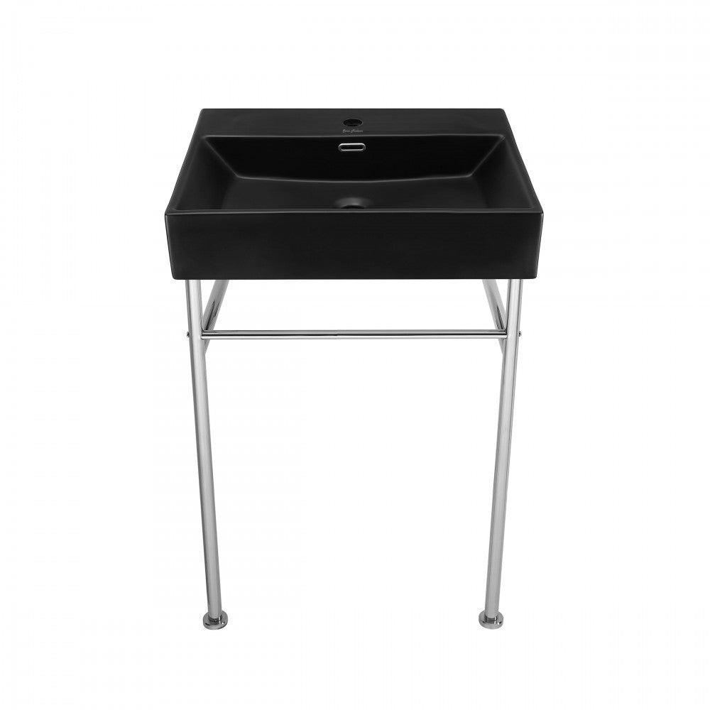 Claire 24 Ceramic Console Sink Matte Black Basin Chrome Legs